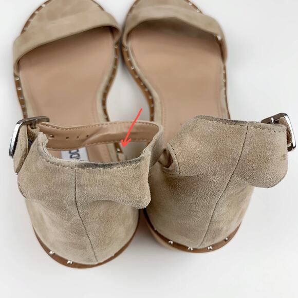Steve Madden Kenmar Wood Wedge Sandals Ankle Strap Tan Faux Suede Women's 9.5 - Picture 10 of 12